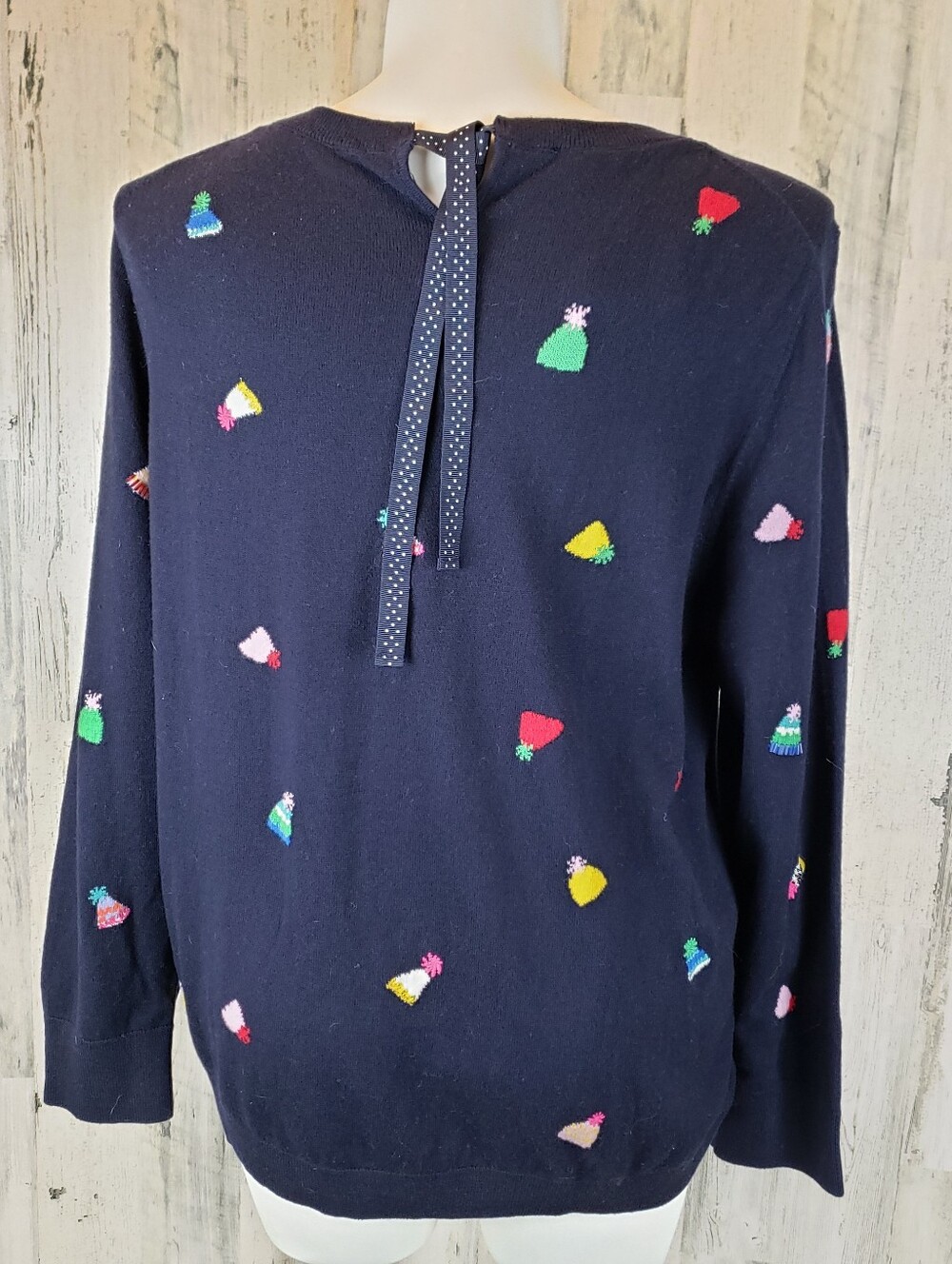 Talbots Navy Crewneck Sweater with Pom-Pom Embroidery Size 3X - Picture 2 of 6